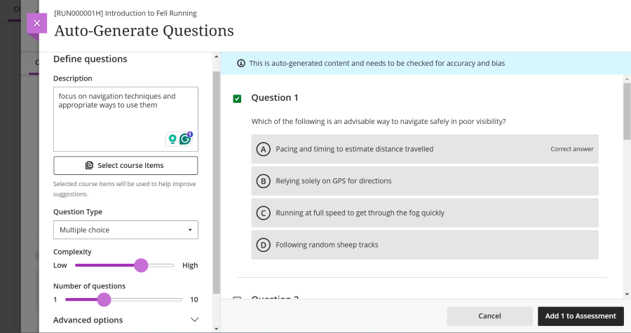 Test question interface: described below