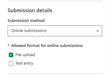 Submission details settings panel: described in text