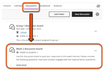 Discussions Area: all Discussions in the course collated together