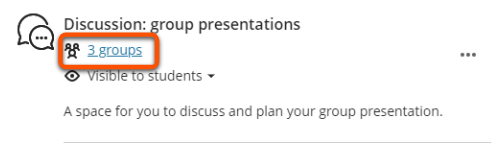 Discussion item assigned to groups with group icon and '3 groups' shown under title