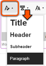 Text styles menu options: title, header, subheader, paragraph