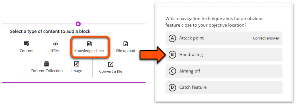 Multiple choice question within the Document with four options. The correct answer is highlighted for instructors