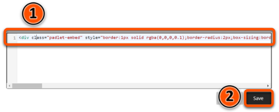 Pasting an HTML embed code into the HTML editor and clicking save