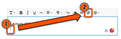 Cursor underneath 'Lecture Slides' text and paperclip icon highlighted in text editor bar