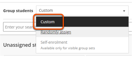 Custom is the first option in the group students drop down menu