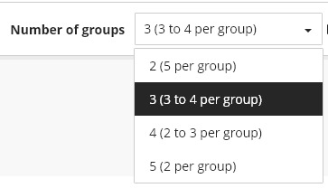 Number of Groups drop-down with four group size options, eg. 3 groups, 3-4 per group