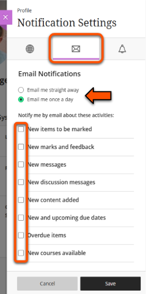 Email settings: described in example