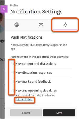 Push settings: described in example