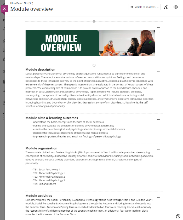 Module overview page as described in text