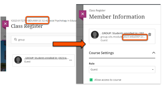 Matching module code in site name and student group enrollment