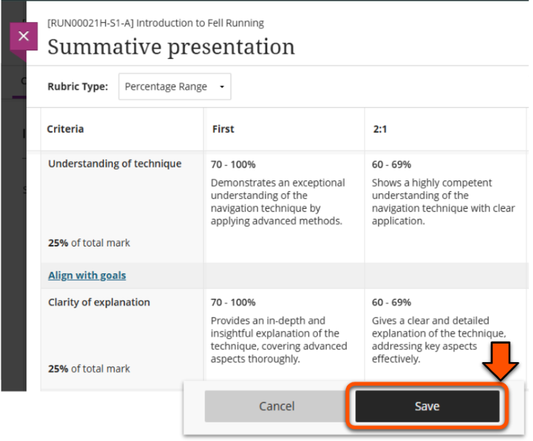 Example rubric: described below