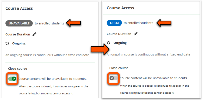 Close course toggle: on = site unavailable, off = site open