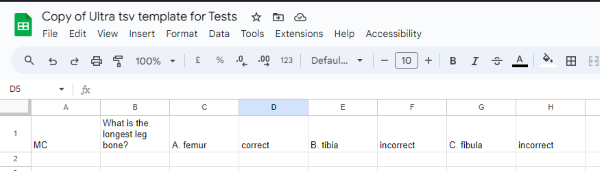 Multiple choice question in the .tsv format