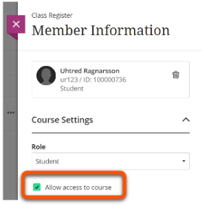 Tick box to allow access to course under course settings