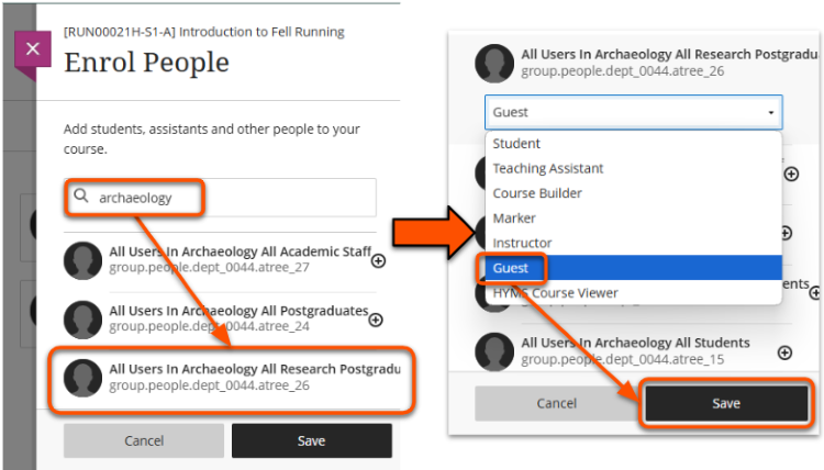 Searching for a department returns all associated staff and student group users