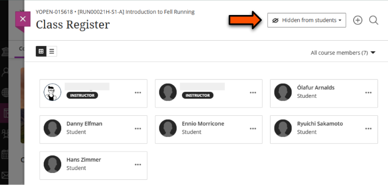 Class Register showing 2 instructors and 5 students